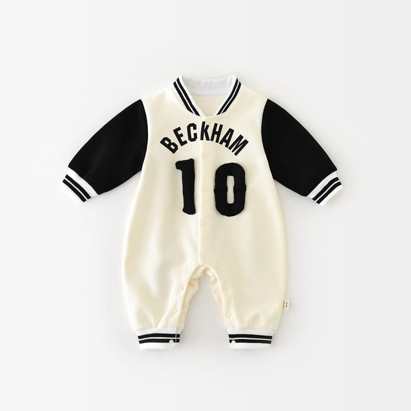 【BABY】ナンバースポーティー配色ラインロンパース