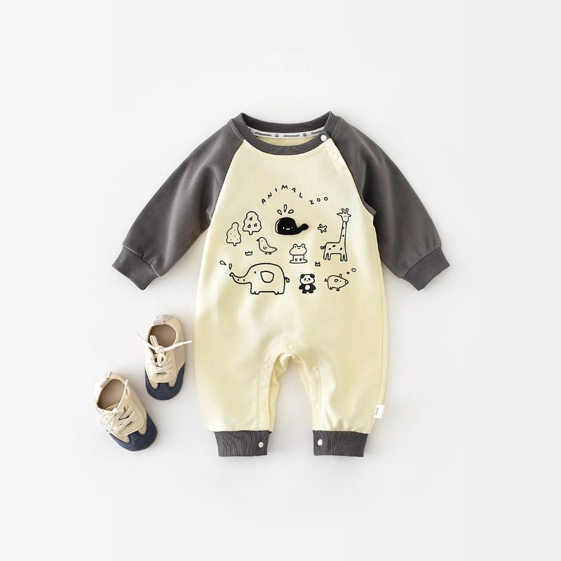 【BABY】アニマルイラストラグラン長袖ロンパース