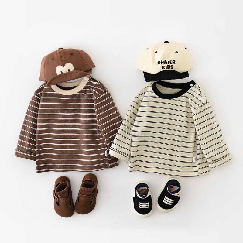 【BABY】配色リブストライプ柄長袖Tシャツカットソー