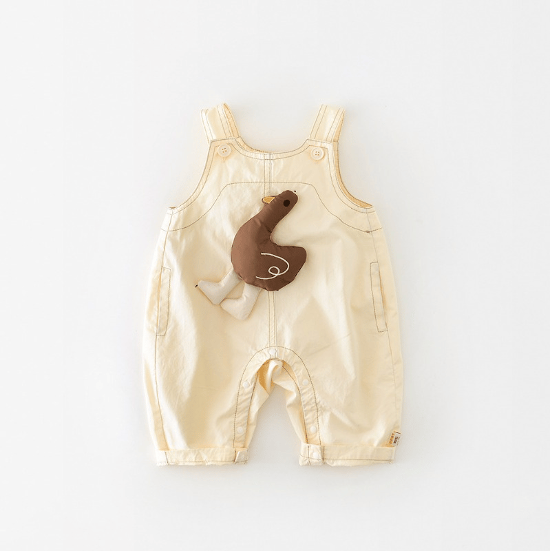 【BABY】あひるアップリケサロペットロンパース