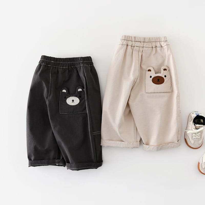 【BABY】くまデザインポケット付カジュアルロングパンツ