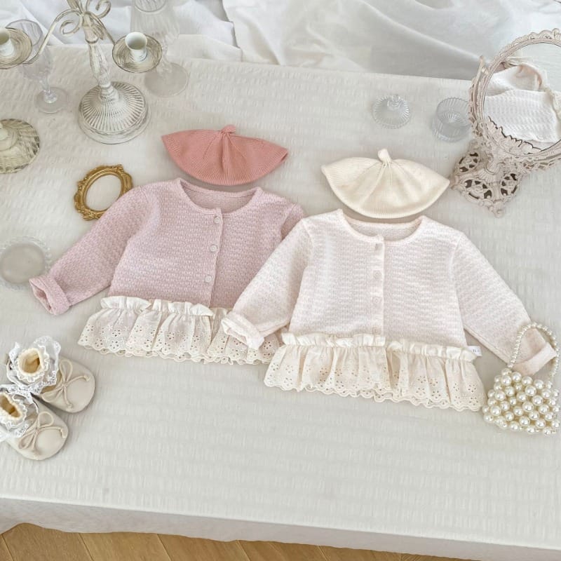 【BABY】スカラップ裾レースフリルニットカーディガン