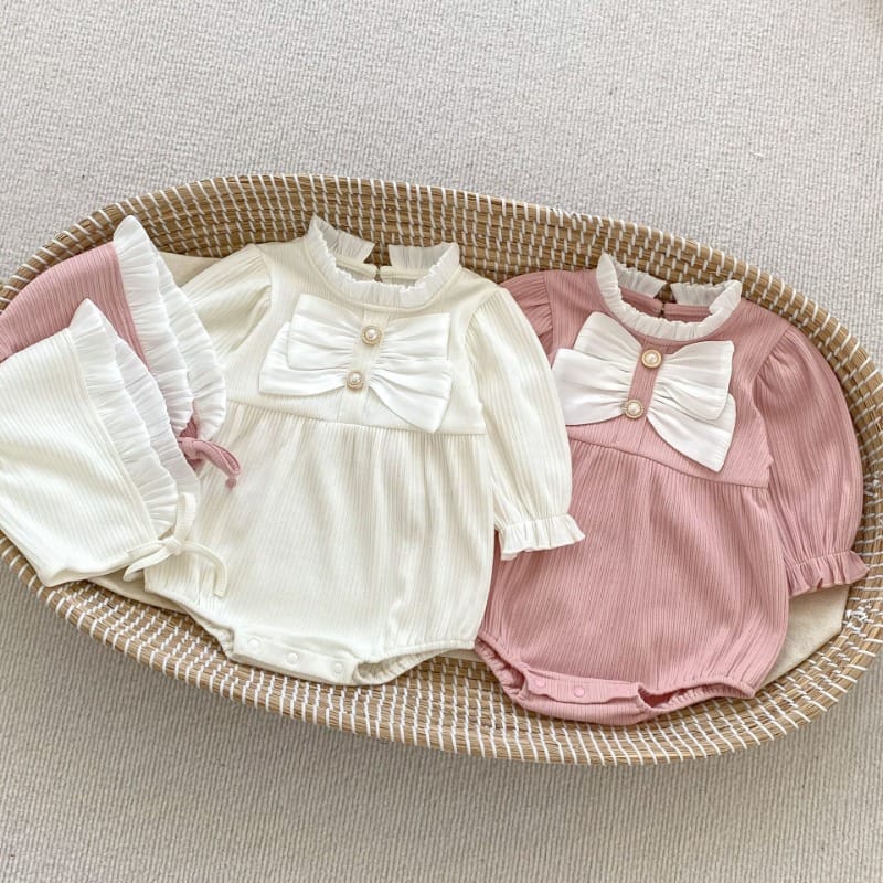 【セット】スイートダブルリボンフリル襟ロンパース帽子セット