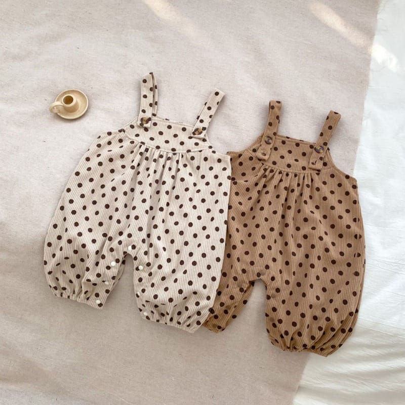 【BABY】ドットコーデュロイサロペットロンパース