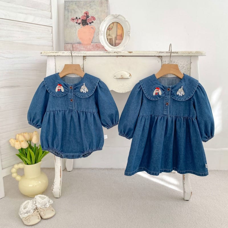 【姉妹服】キャラクター刺繍デニムロンパース／ワンピース