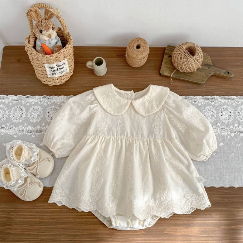 ミニローラ刺繍レース襟ロンパースワンピース
