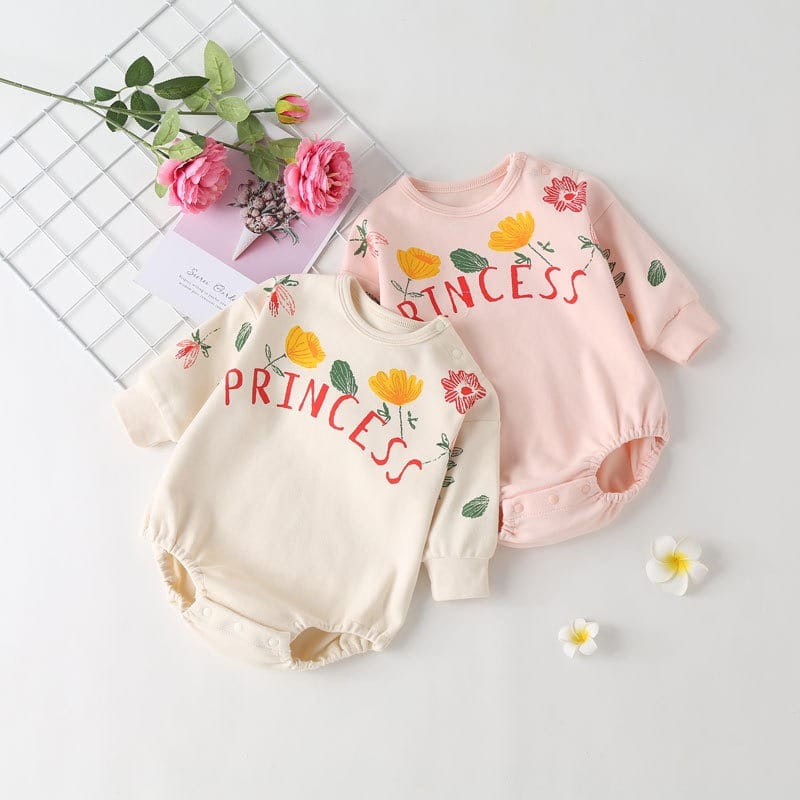 【BABY】プリンセスフラワーロゴ長袖ロンパース