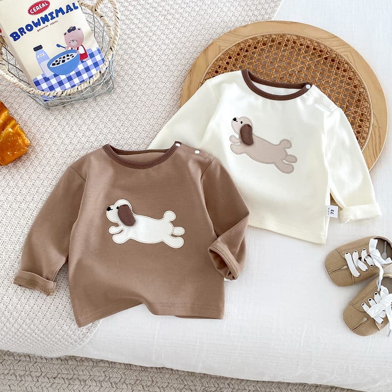 チョコわんちゃんプリント配色長袖Tシャツ