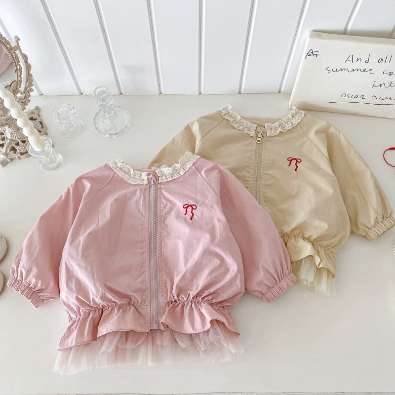 【BABY】リボン刺繍レースフリルチュールジャケット