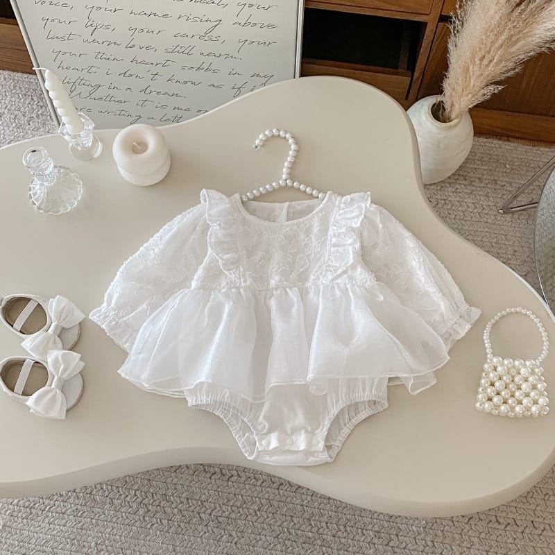 【BABY】エンジェルレースジャガードチュールロンパース