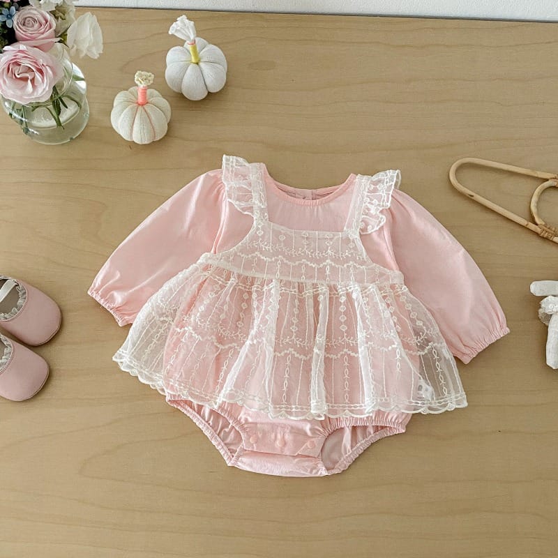 【姉妹服】プリンセス刺繍レースロンパースワンピースセット