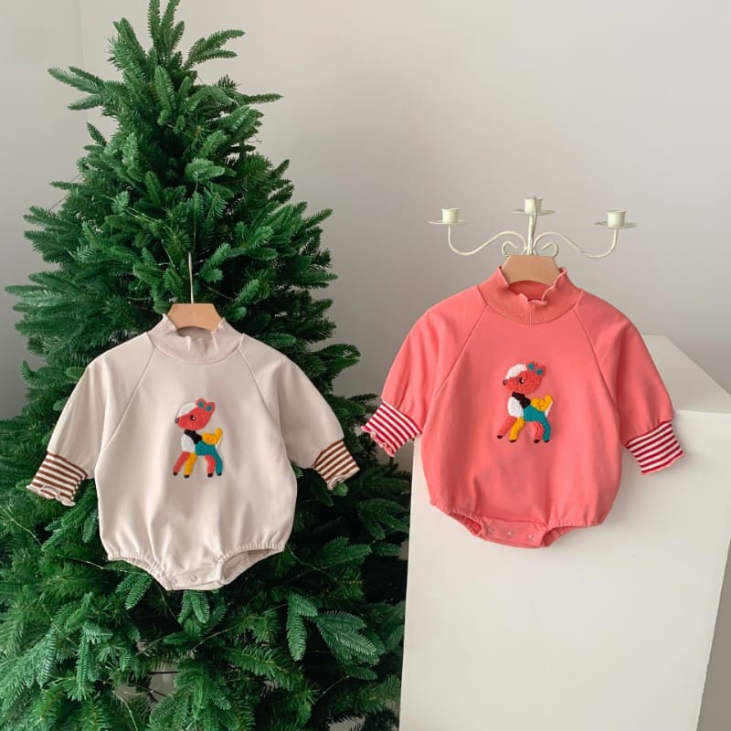 【BABY】ハニーフラワーしかワッペン長袖ロンパース