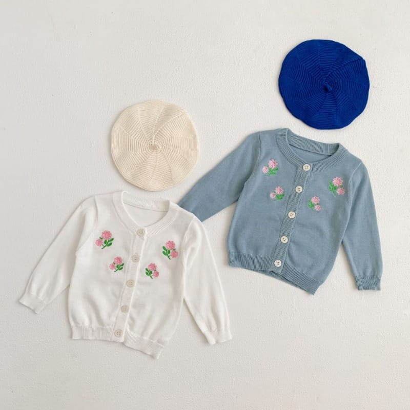 【BABY】レトロフラワー刺繍長袖ニットカーディガン