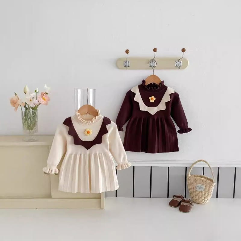 【BABY】オーシャンフラワーフリルニットワンピース