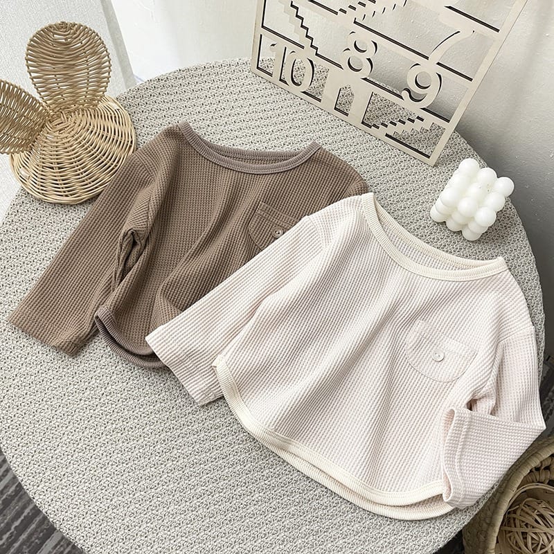 【BABY】ワッフルラウンドヘムポケット長袖Tシャツ