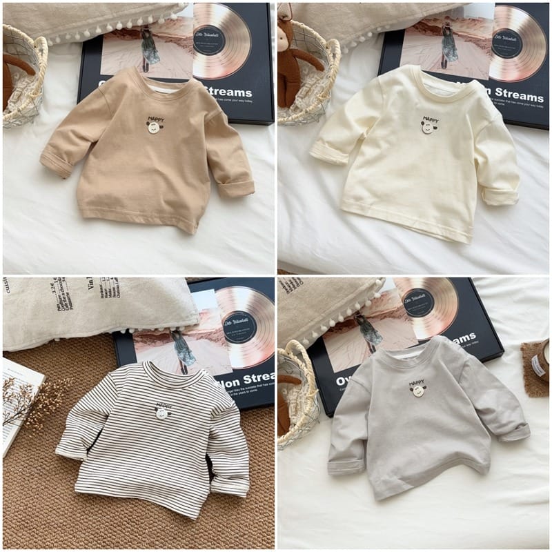 【BABY】パピーワンポイント長袖Tシャツストライプ無地トップス