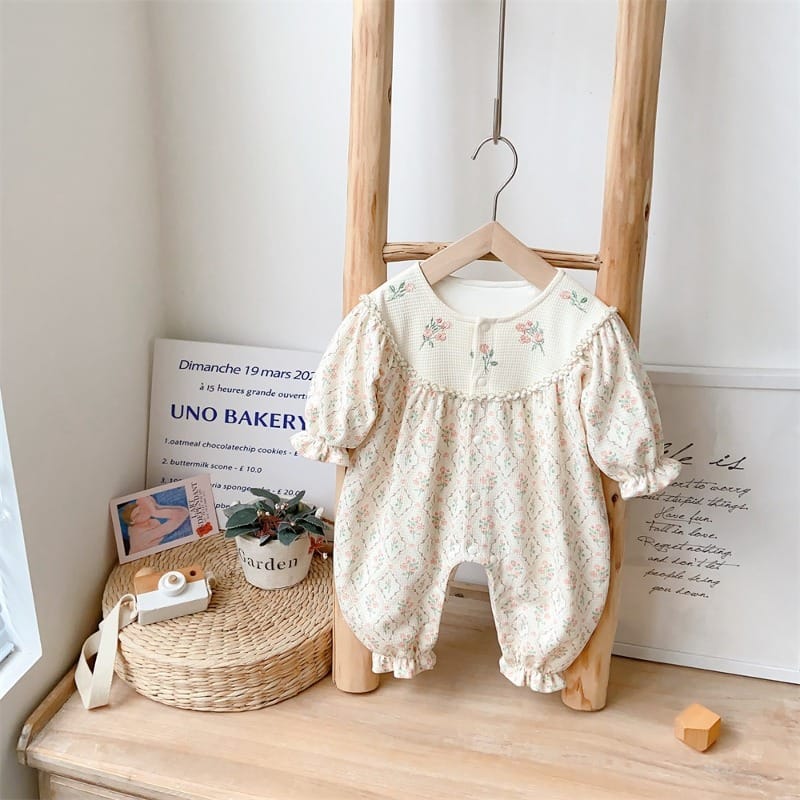 【BABY】スイートローズフラワー小花柄長袖ロンパース