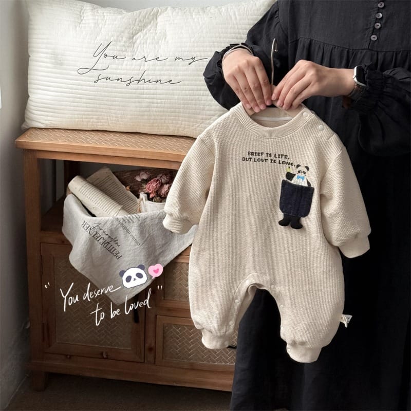 【BABY】パンダポケットデザイン長袖ロンパース