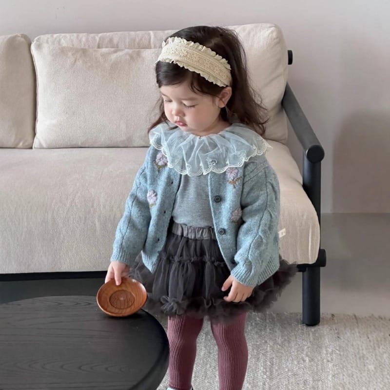 リーフ刺繍カーディガンTシャツチュールスカート3点セット