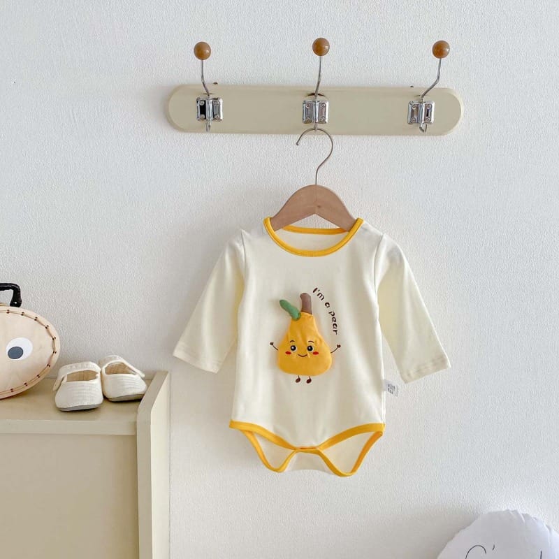 【BABY】洋なしプリントバイカラー長袖ロンパース
