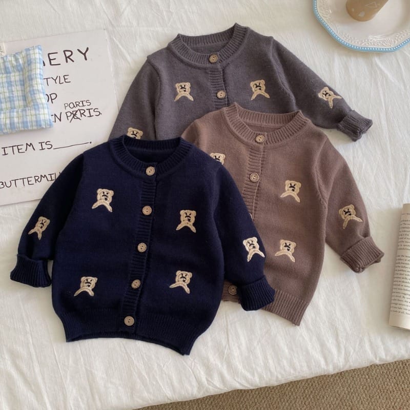 【BABY】クッキーくま刺繍ニットカーディガン