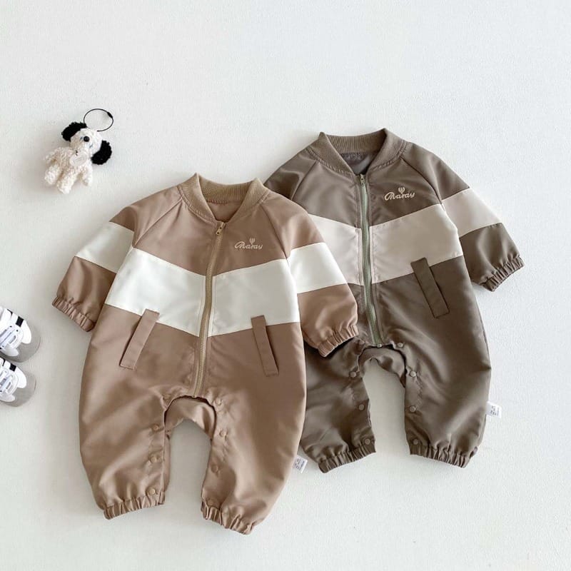 【BABY】配色ジップアップウィンドブレーカーロンパース