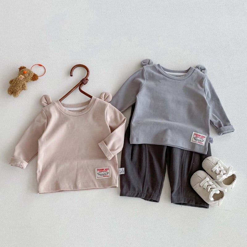 立体くま耳デザインシンプル無地長袖Tシャツ
