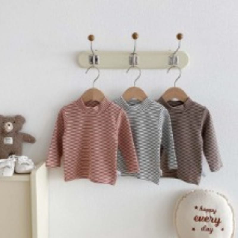 【BABY】ストライプハイネック長袖インナーTシャツ