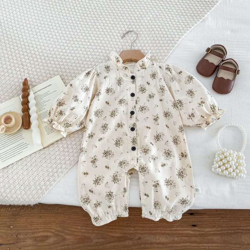 【BABY】キャンドルフラワーフリルカラー長袖ロンパース