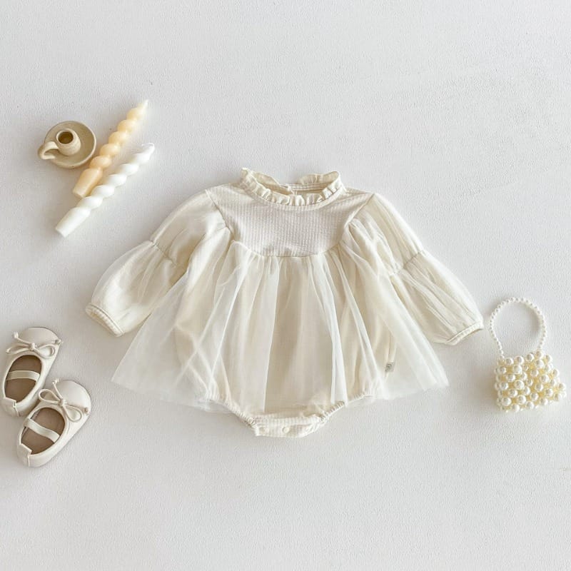 【BABY】レモンレースフリルチュールワンピースロンパース