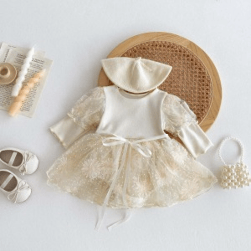 【BABY】フラワーメッシュ刺繍チュールロンパース