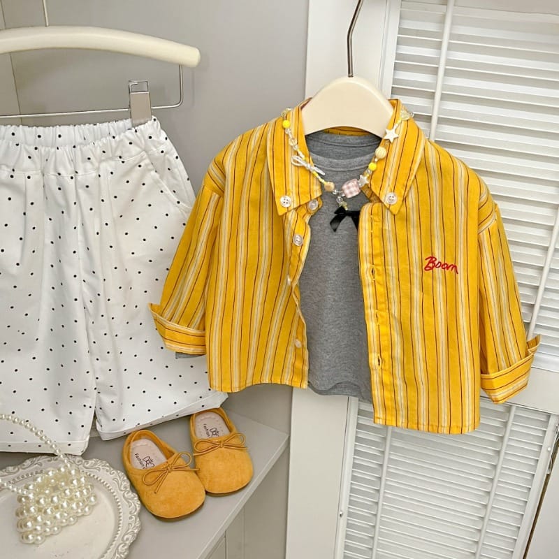【BABY】フロントロゴストライプ長袖シャツ