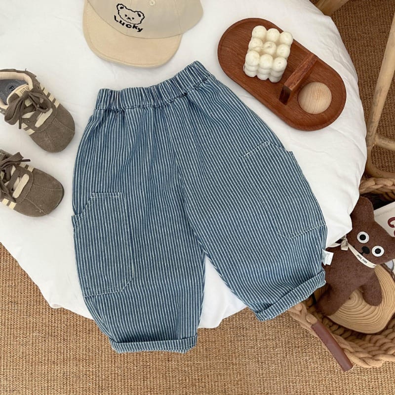 【BABY】ストライプデニムカジュアルロングパンツ