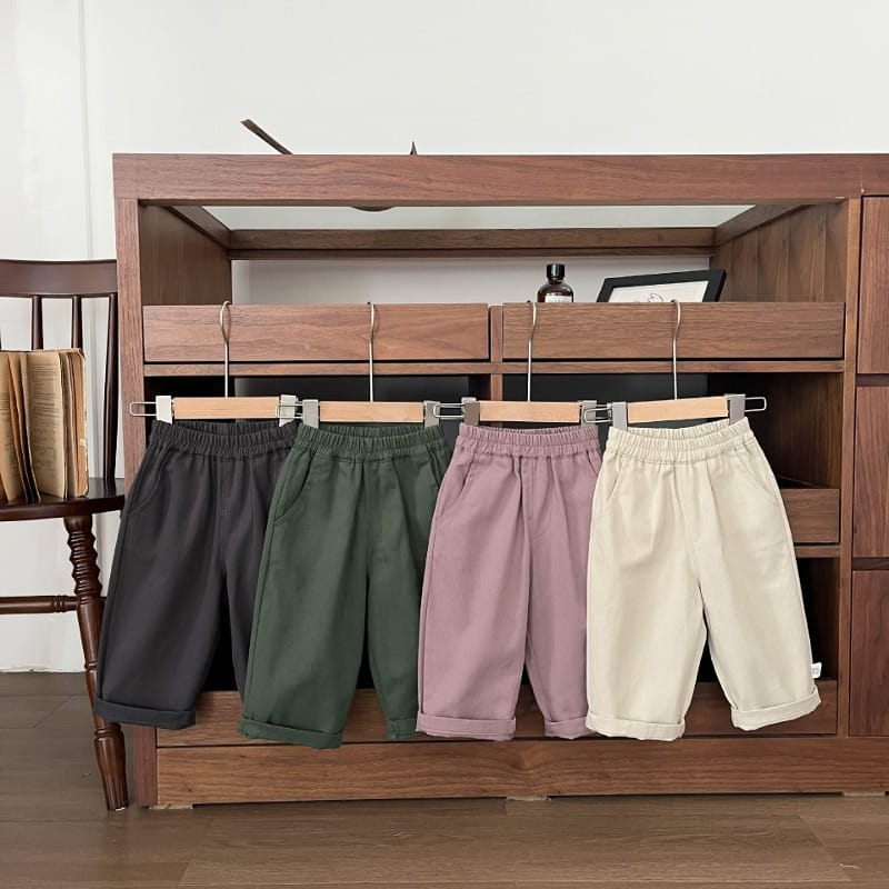 ベーシックウエストゴムコットンテーパードパンツ