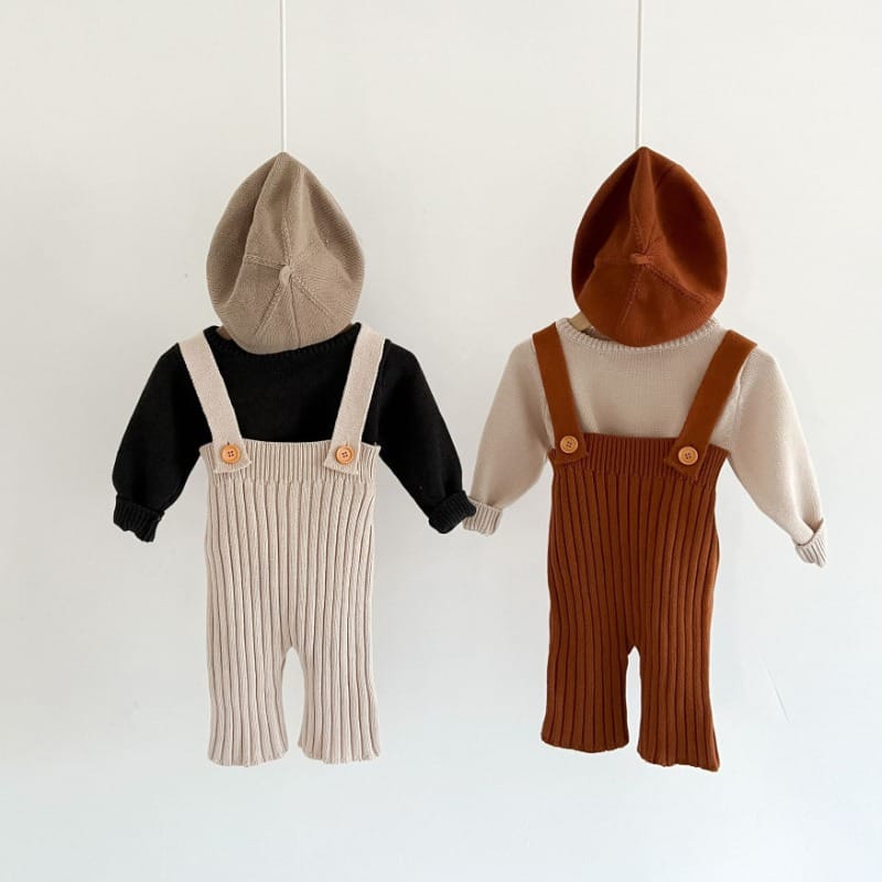 【BABY】シンプルリブニットサロペットワイドパンツ