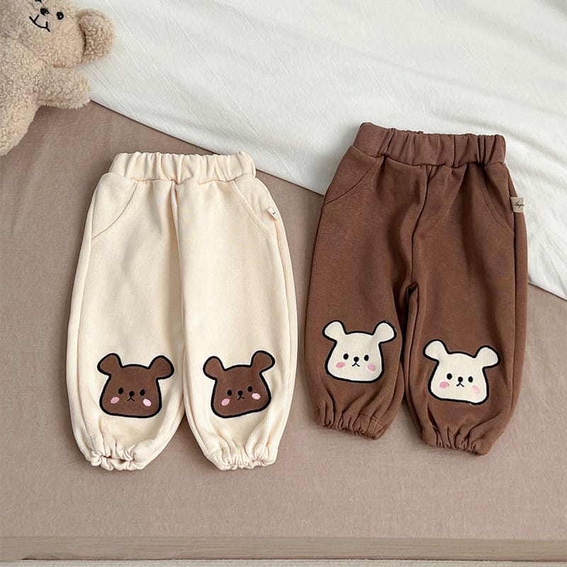 【BABY】くま刺繍ウエストゴムスウェットジョガーパンツ