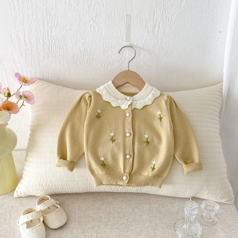 【BABY】エーデルワイスフラワー刺繍フリル襟カーディガン