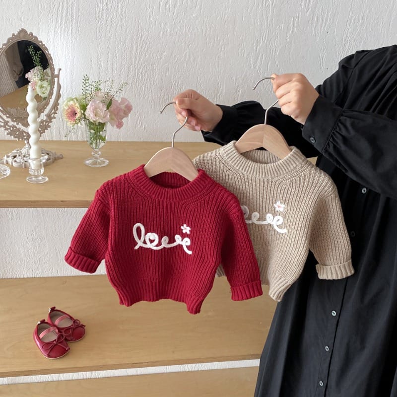 【BABY】アルファベット刺繍ラウンドネック長袖ニット