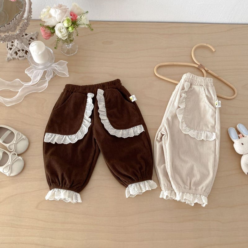 コーデュロイフリルレースロングパンツ