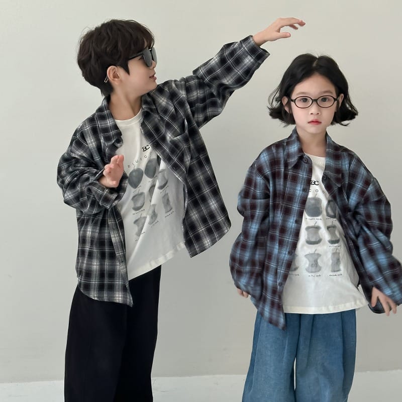 【KID】ミラクルチェック襟付き長袖ネルシャツ