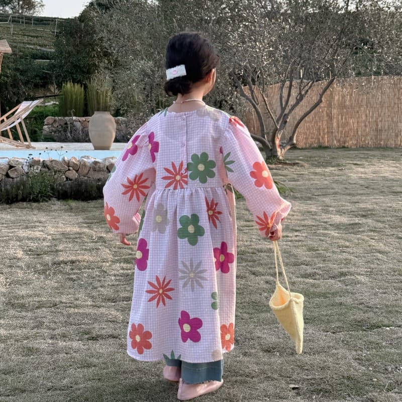 キッチュビッグフラワーチェックワンピース