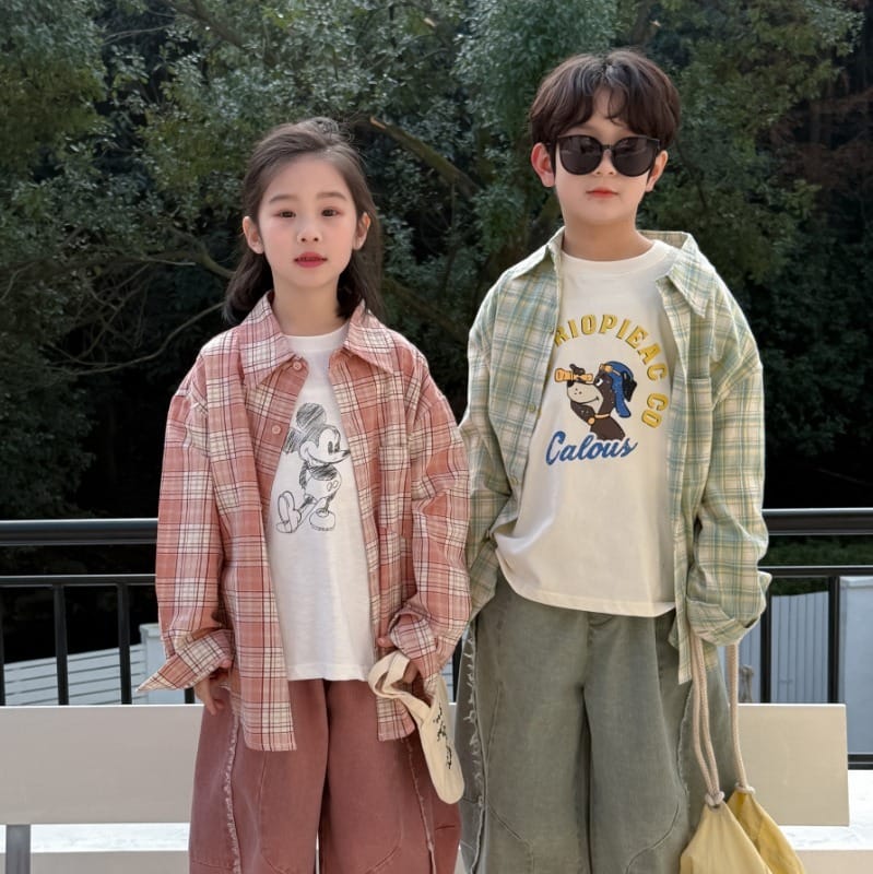 【KID】男女兼用スプリングチェック長袖シャツ