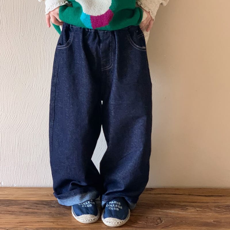 シンプルウエストゴムルーズデニムワイドパンツ