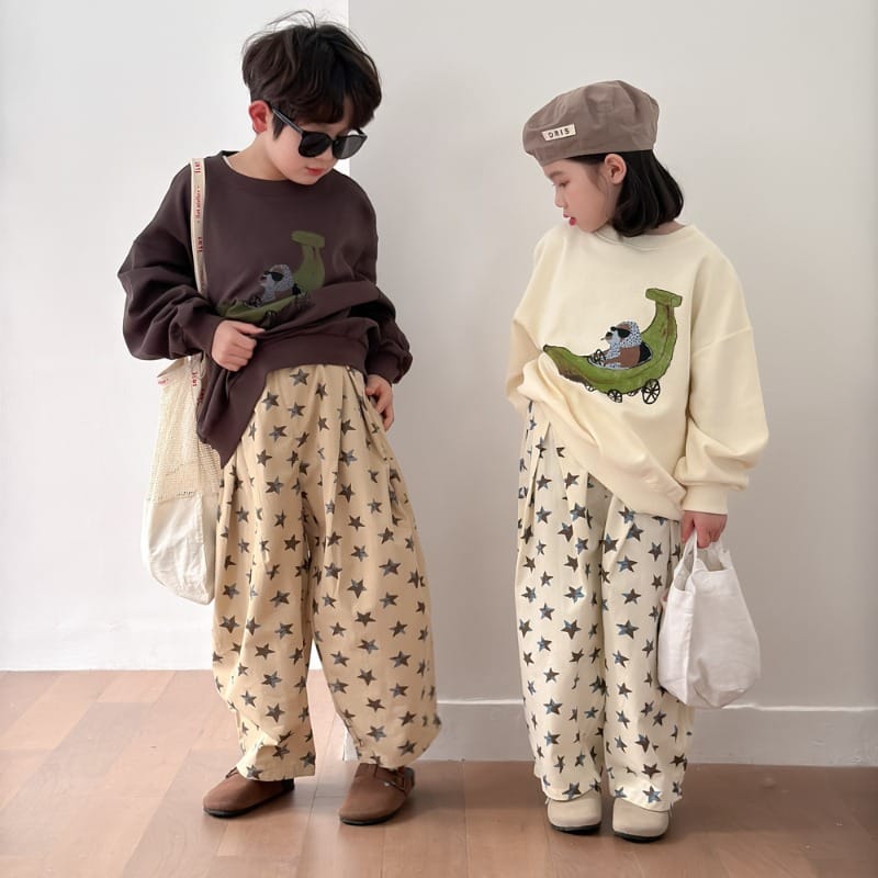 【KID】スター総柄ウエストゴムコットンロングパンツ