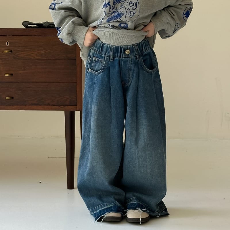 ピンタックデニムウエストゴムワイドパンツ