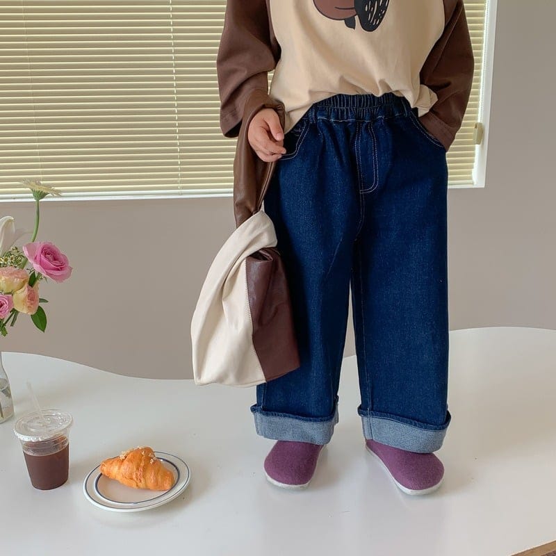 ウエストゴムロールアップワイドデニムパンツ