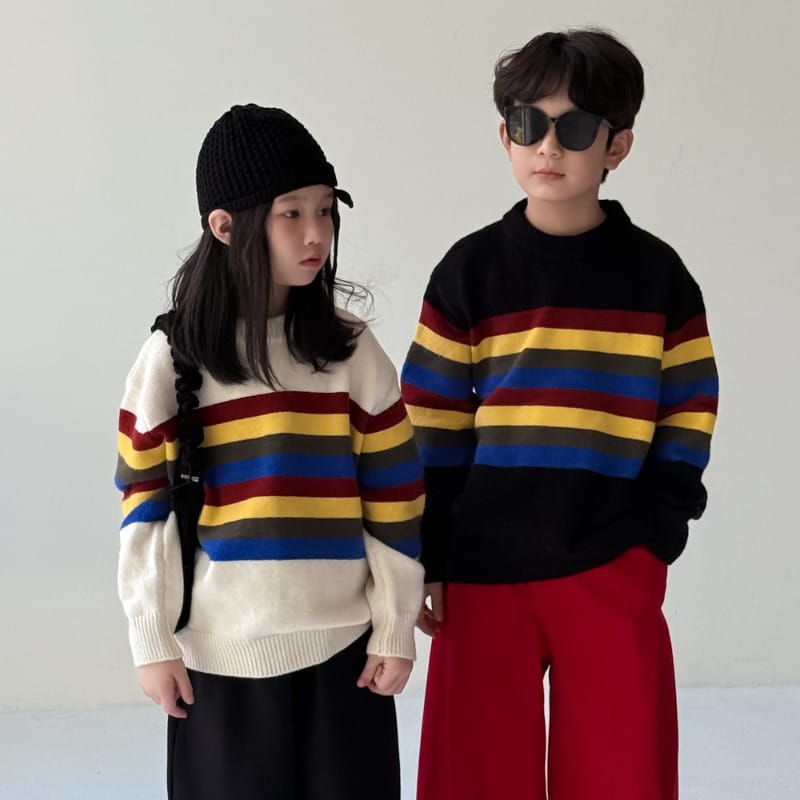 【KID】レインボーストライプクルーネックニット