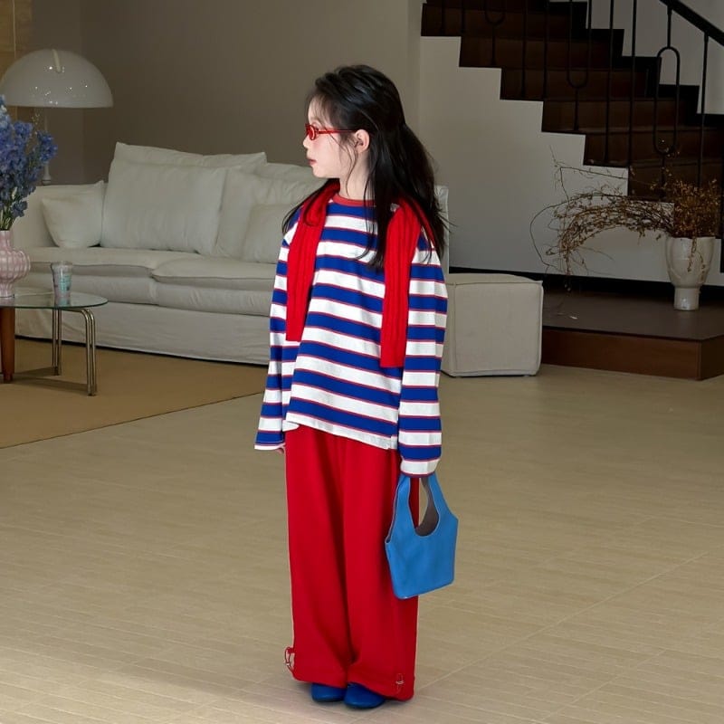 バックプリントブルーストライプ長袖Tシャツ