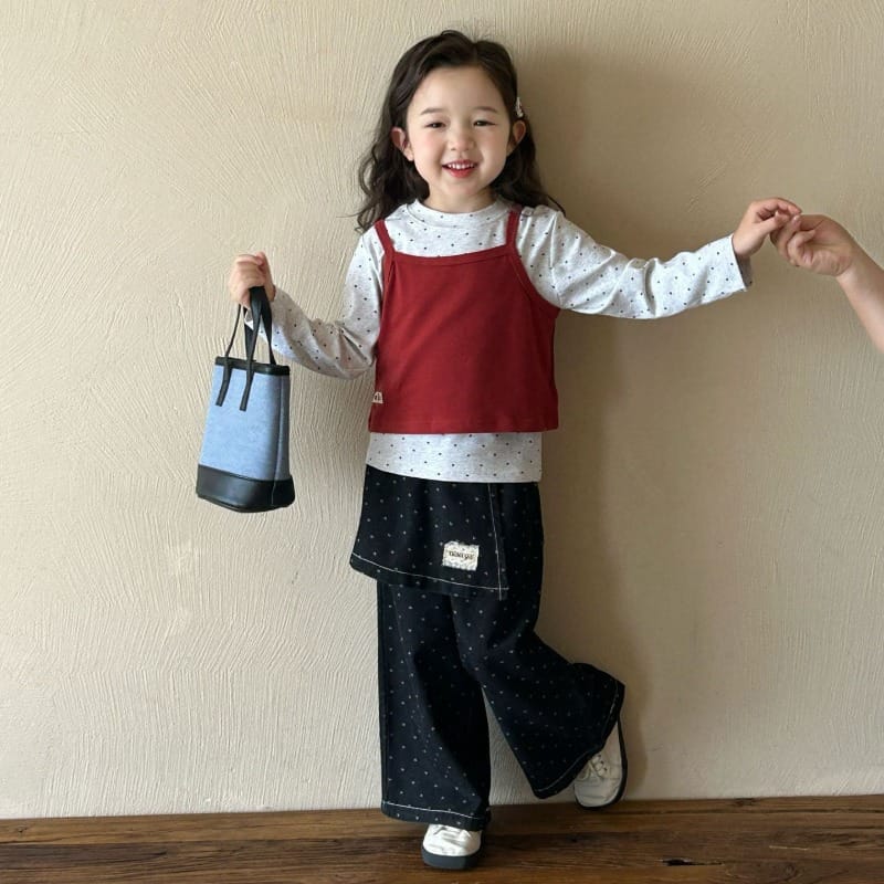 【セット】ドット長袖Tシャツビスチェデニムパンツ3点セット