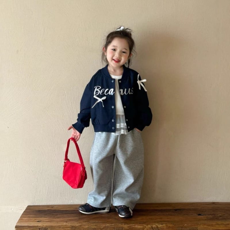 【KID】英字ロゴレタリンググレーワイドパンツ